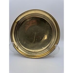Dessau Brass Contemporary Footed Bowl Ribbed Rim Gold Tone Art Deco Style